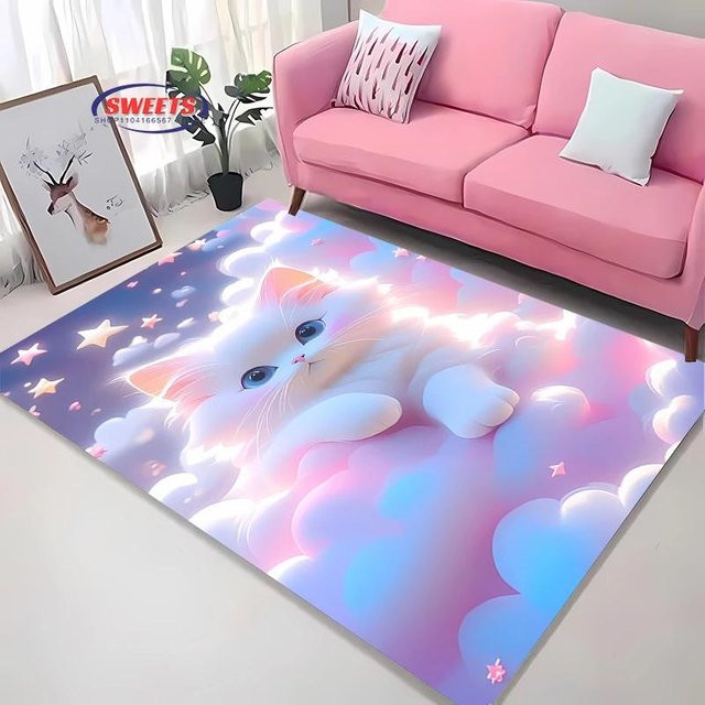 AISILK MOON 3D Katzen Teppich, waschbare und rutschfeste Matte für Wohnzimmer, Schlafzimmer oder Büro, Mehrfarbig, B/T: 80 x 50 cm - Bild 1