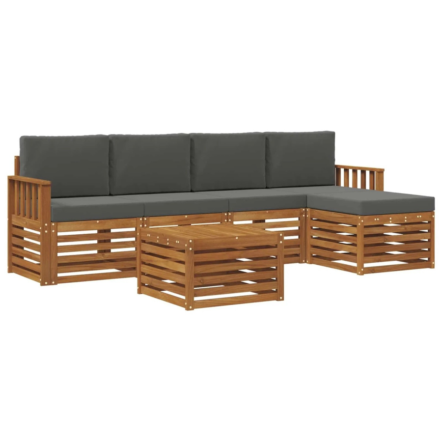 vidaXL Sofagarnitur 6-teilig aus Massivholz Akazie in Natur und Anthrazit mit Polsterung und Armlehnen - Bild 2