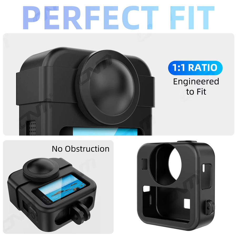 Stoßfeste Silikonhülle für GoPro Max2 in Schwarz mit Schutz für Batteriefach und Objektivdeckel - Bild 3