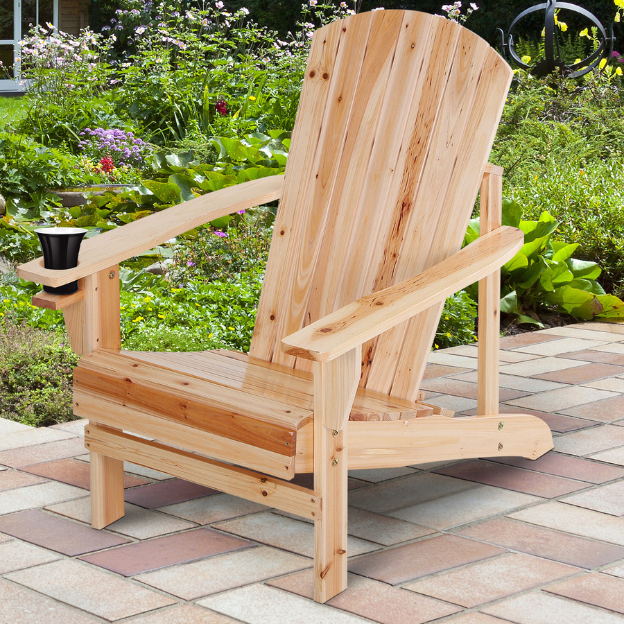 Outsunny Adirondack Gartenstuhl aus Massivholz mit Becherhalter in Natur - Bild 2
