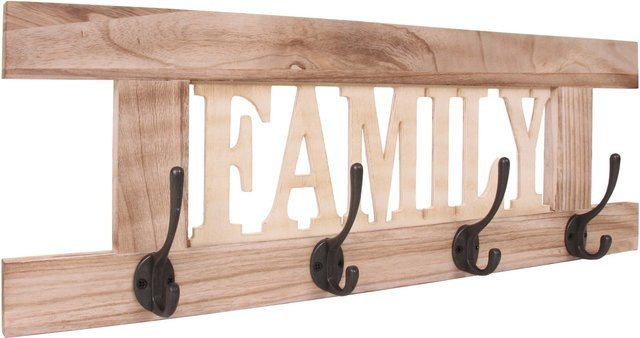 Wandgarderobe MCW C60 Family aus Paulowniaholz im Shabby-Look Vintage, Farbe: Braun, B: 60 cm, H: 21 cm - Bild 1