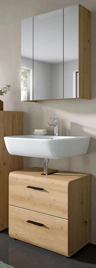 Badmöbel Set Cover von Inn.Furn in Eiche, 2-teilig, Braun, mit Spiegelschrank und Waschtischunterschrank, Breite: 60 cm, Höhe: 185 cm, Tiefe: 30 cm - Bild 1