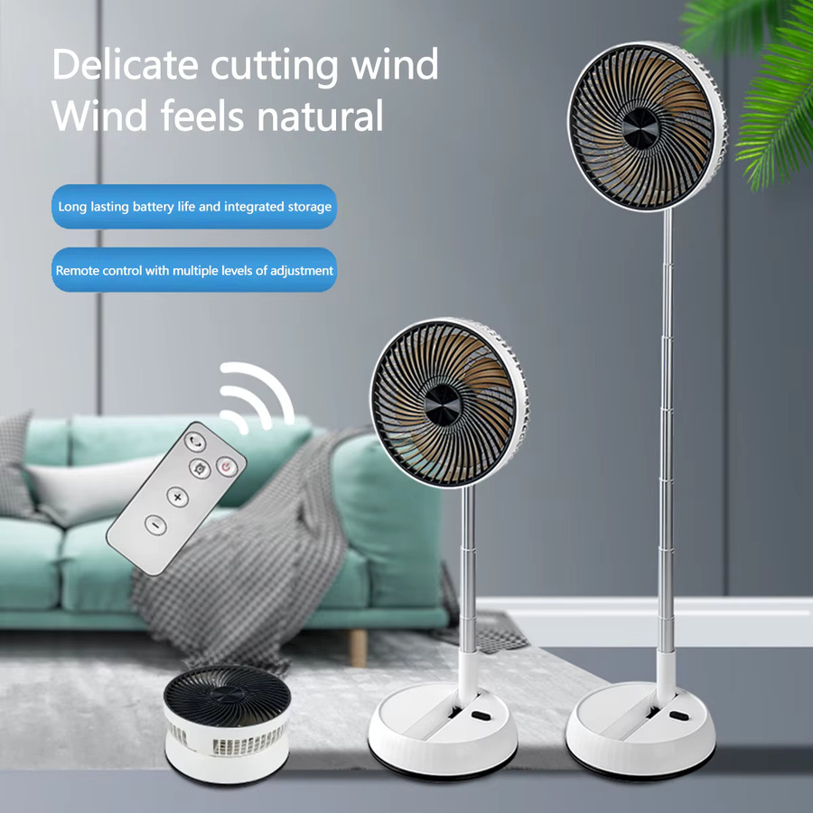 TENGKESi Tragbarer oszillierender Standventilator mit Fernbedienung, wiederaufladbarer und faltbarer Schreibtischventilator in Weiß - Bild 3
