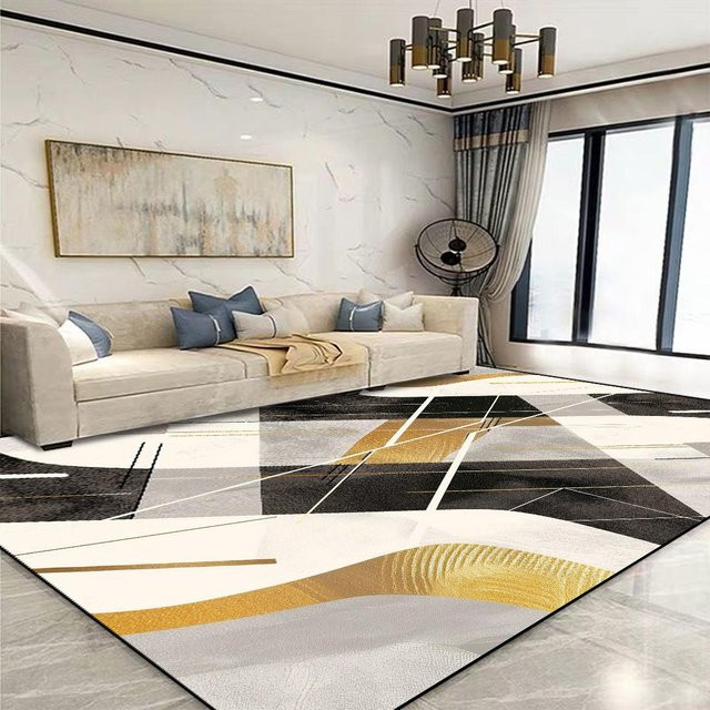Moderner geometrischer Teppich von JGJG in Gold und Multicolour, weich und rutschfest, B/T: 180 x 250 cm - Bild 1