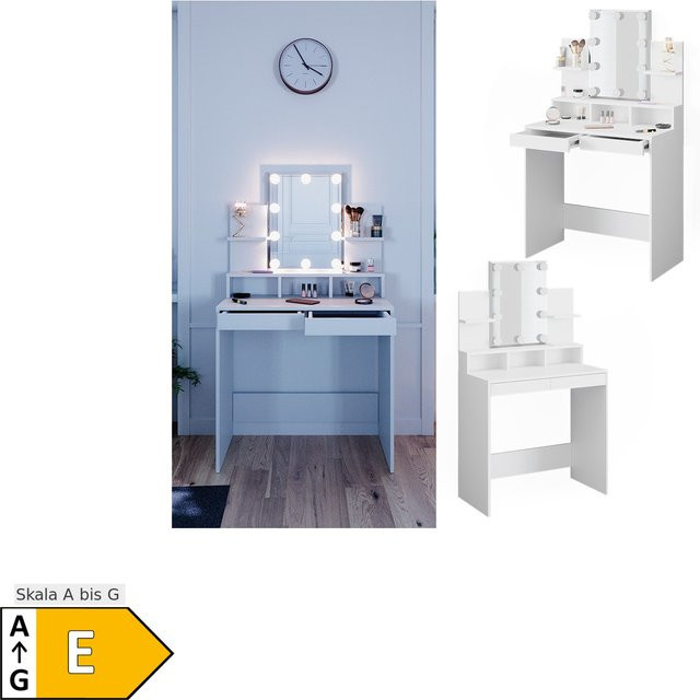 Vicco Schminktisch Ania Weiß mit LED Beleuchtung und Spiegel, Breite: 80 cm, Tiefe: 40 cm, Höhe: 140 cm - Bild 1