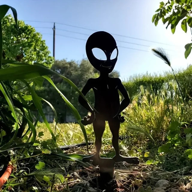Abstrakter Alien-Gartenstecker aus Metall in Schwarz von Hello Young als Deko für Garten und Terrasse - Bild 1