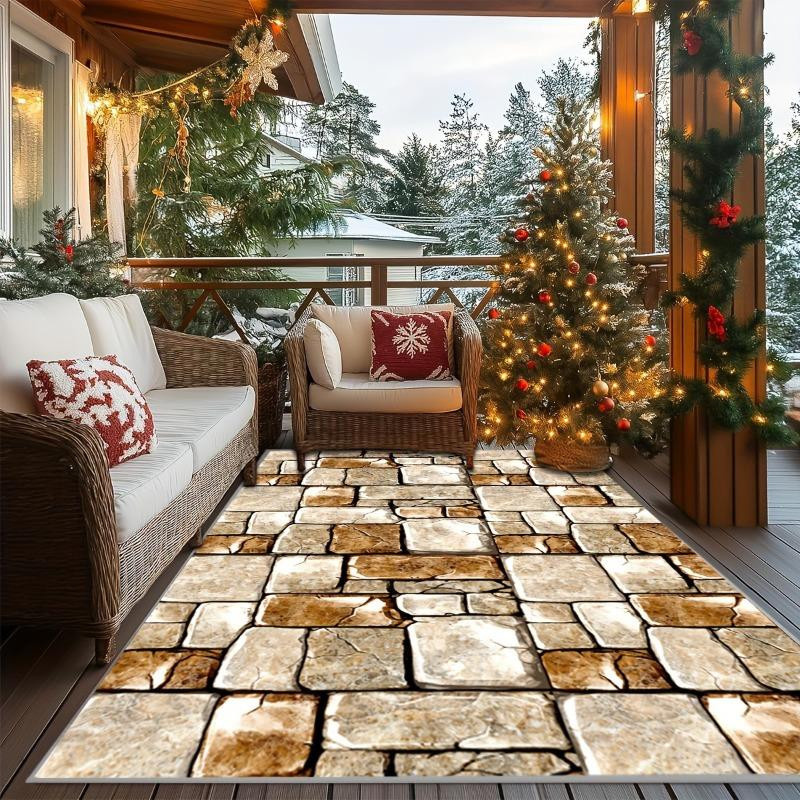 Wucifang Jewelry Outdoor-Teppich mit Steinmuster aus Polyester, rutschfeste Matte für Terrasse, Garten und Camping, B/T: 60 x 40 cm - Bild 1
