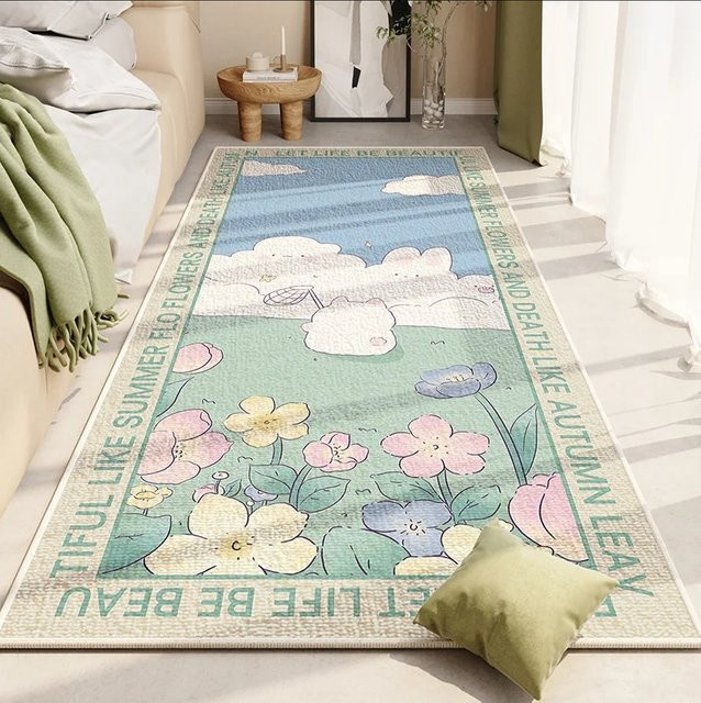 Vikama Teppich mit Blumenmuster aus Samt, rutschfest und bunt, ideal für dein Schlafzimmer - Bild 1