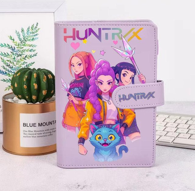 Discover Intime Anime KPop Dämonenjäger Notizbuch mit Cartoon-Muster, Ringbuch Tagebuch aus Kunstleder in Lila - Bild 1