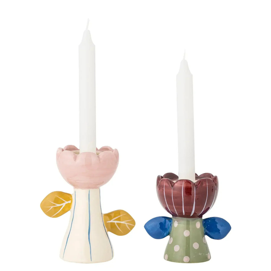 Bloomingville Kerzenhalter-Set Florita aus Keramik in Mehrfarbig mit floralem Design - Bild 1