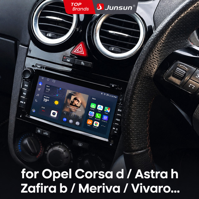 Junsun 7 Zoll Kabelloses CarPlay und Android Auto Autoradio für Opel Astra Vectra Vauxhall Antara Zafira Corsa Vivaro Meriva Combo Tigra, 2DIN Multimedia-Stereoanlage in Schwarz mit GPS, Bluetooth und SWC - Bild 1