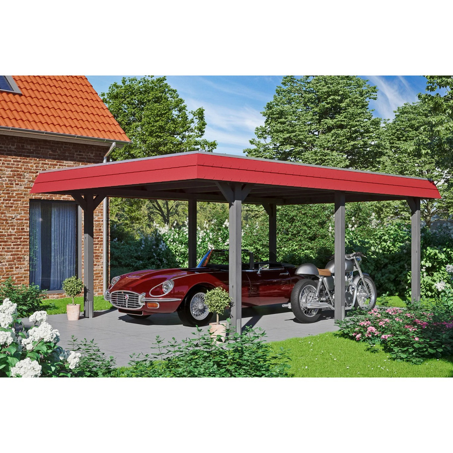 Skan Holz Carport Wendland aus Fichte Leimholz in Schiefergrau mit EPDM-Dach und Blende B: 628 cm, T: 409 cm - Bild 2