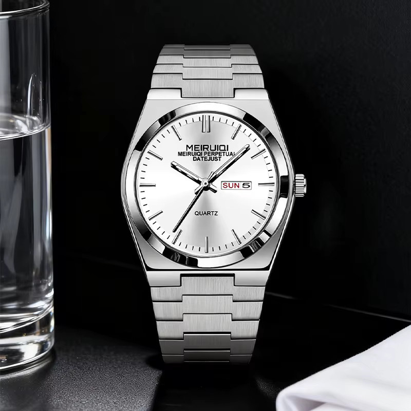 MEIRUIQI Armbanduhr Quarz, Edelstahl, Silber, Datum, Herren - Bild 3