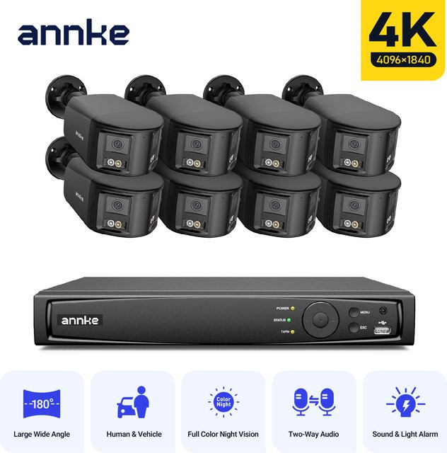 ANNKE 8MP Videoüberwachungs-Kit mit 8-Kanal NVR und schwarzen IP67 Außenkameras, Dual-Objektiv, 4K Auflösung, intelligente Farbnachtsicht, aktive Abschreckung und Zwei-Wege-Audio - Bild 1