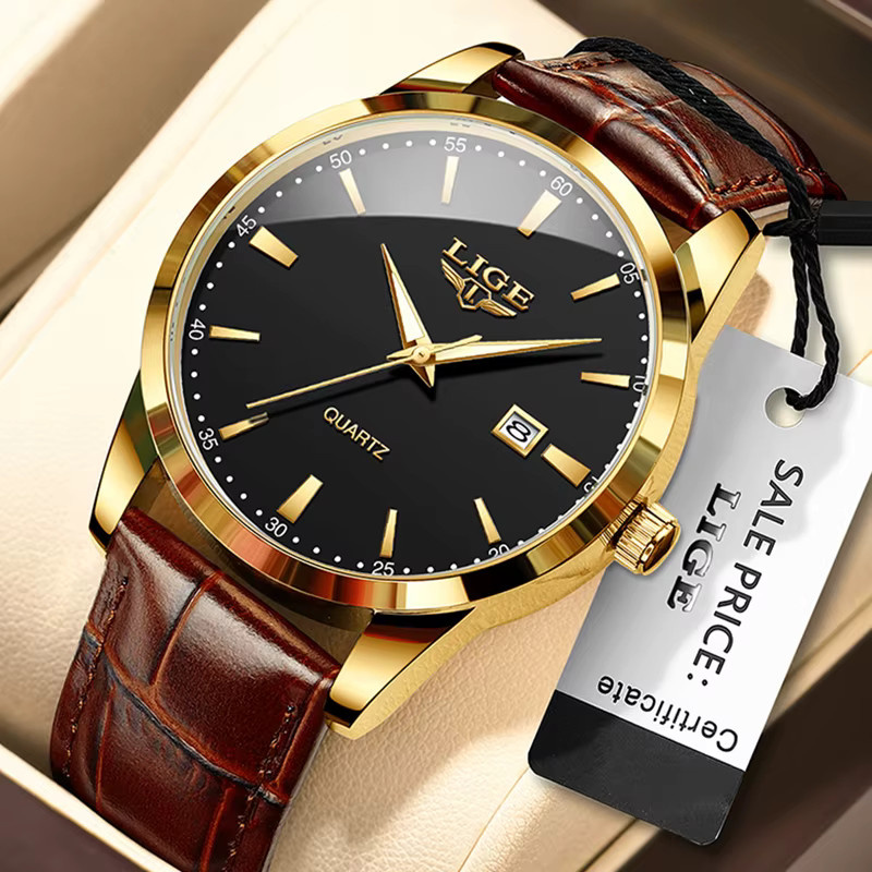 LIGE Chronograph, Quarz, Leder, Schwarz, Herren - Bild 6