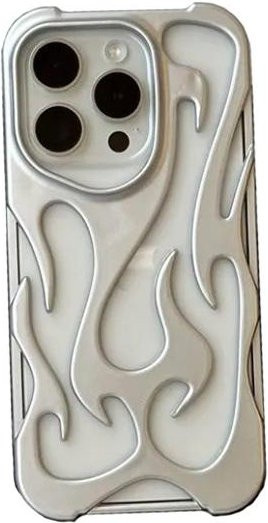 YULIN iPhone Schutzhülle mit 3D-Flammenmuster in Silber, stoßfeste weiche Rückabdeckung für iPhone 11 bis iPhone 17 Pro Max - Bild 1
