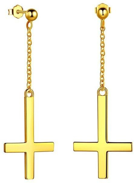 Allbestart Ohrringe Edelstahl, Asymmetrische Kreuz Anhänger, Beige, Unisex - Bild 1