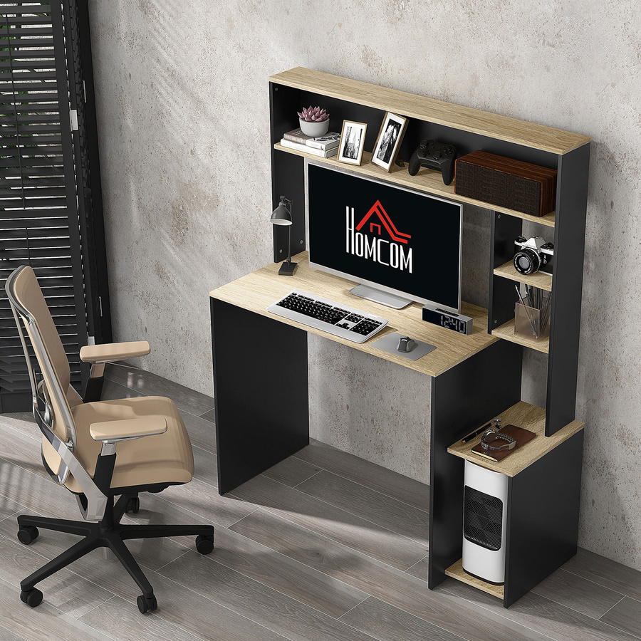 HOMCOM Computertisch mit Regalen und CPU-Ständer, moderner Schreibtisch für das Home-Office, B/T/H: 114 x 45 x 138 cm, Aosom - Bild 2