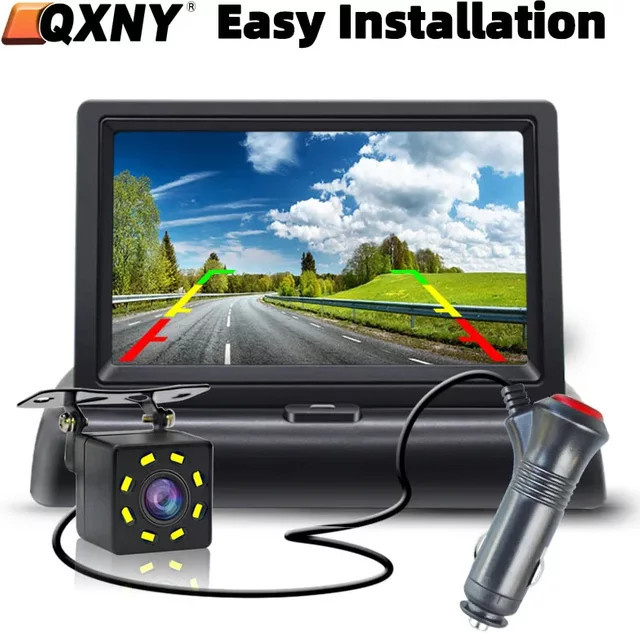 QXNY Rückfahrkamera mit LCD-Display-Monitor in Schwarz, Weitwinkel und Nachtsicht für Auto und Fahrzeug - Bild 1