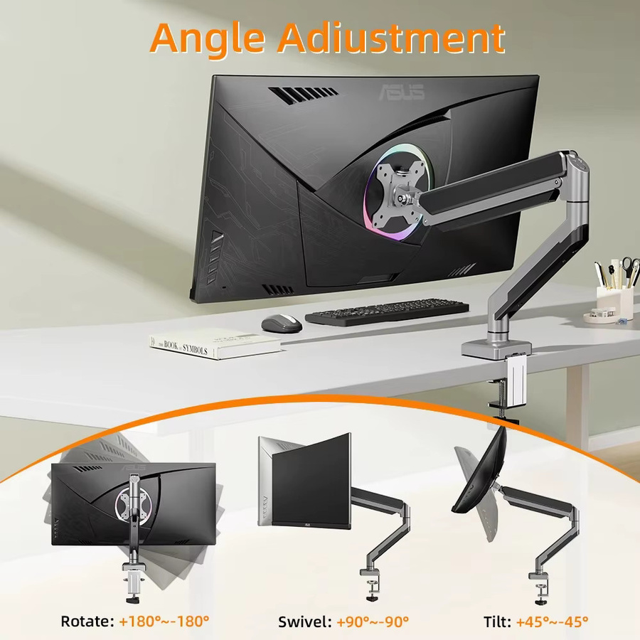 BEISHI TV-Monitor-Halterung mit Gasfeder in Silber für 13–32 Zoll Bildschirme, verstellbarer Einzel-Monitorständer mit VESA 75/100 mm - Bild 4