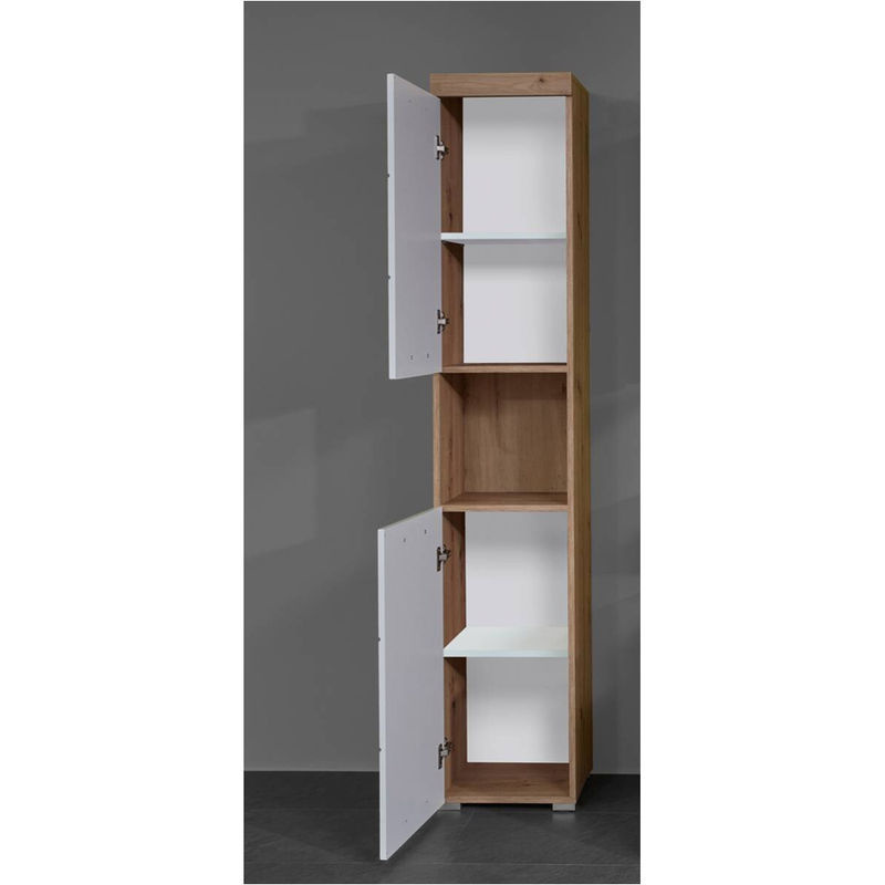 Trendteam Hochschrank Amanda in Weiß Hochglanz mit Asteiche Nachbildung, B/H/T: 37 x 190 x 31 cm - Bild 3