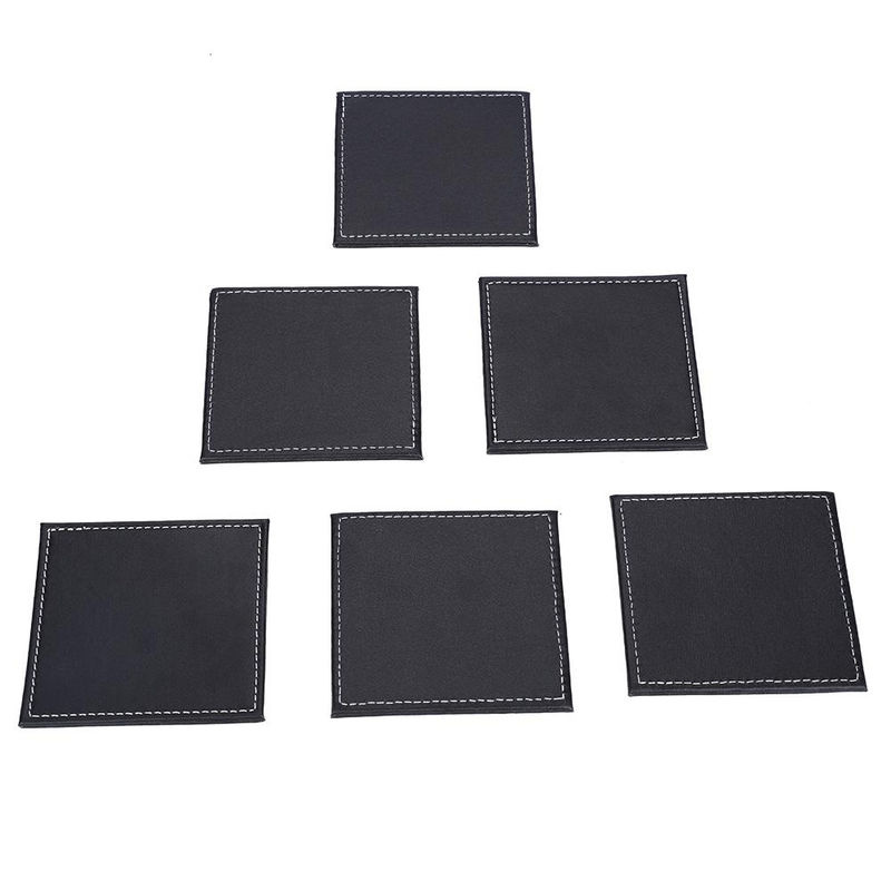 CosyHome Getränkeuntersetzer Set aus PU Leder mit Halter, 6 Stück, quadratisch, Schwarz - Bild 2