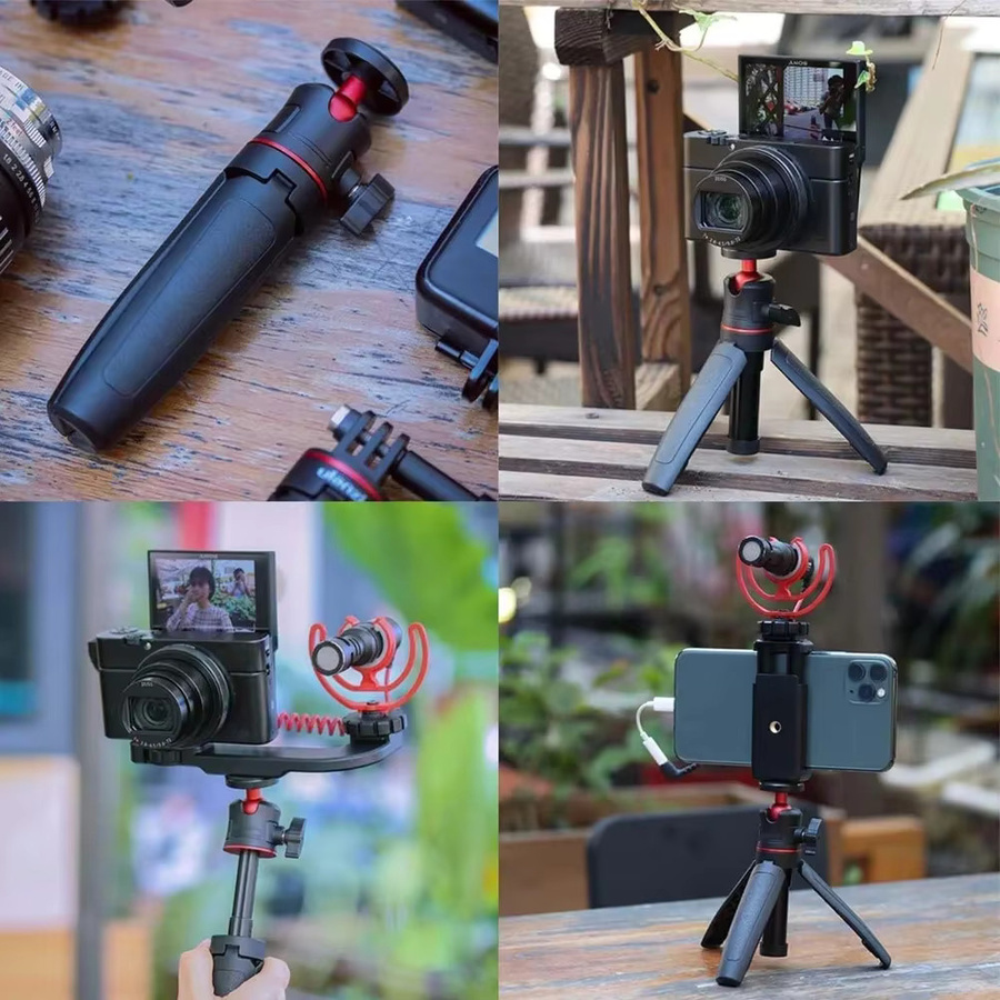 EXSKOF Tragbares Mini-Desktop-Verlängerungsstativ mit 360 Grad Kugelkopf für Kamera, GoPro, Insta360 und DJI OSMOS Action in Schwarz - Bild 4