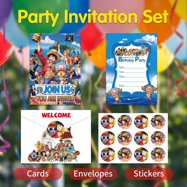 One Piece Themen-Party Einladungskarten mit Umschlag von Bandai in Multicolour - Bild 1