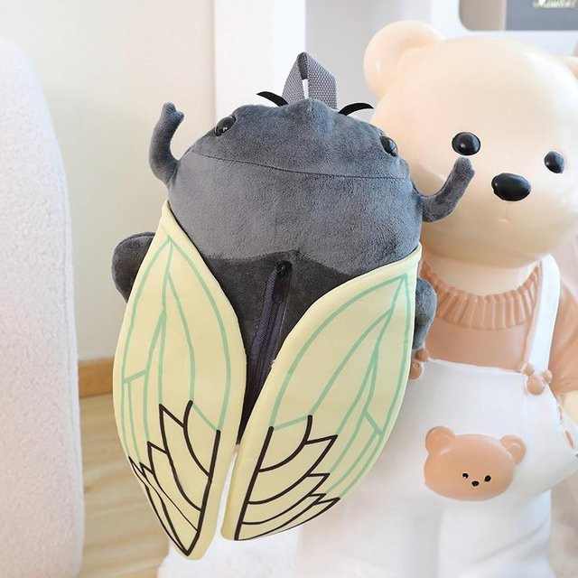 Yiran toy Zikade Käfer Plüschtier Rucksack, Braun Grün, 45cm - Bild 1