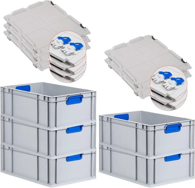 PROREGAL Spar Set 5x Eurobox Nextgen Color mit Scharnierdeckel und Schiebeschnappverschlüssen in Blau, H x B x T: 22 x 40 x 60 cm - Bild 1
