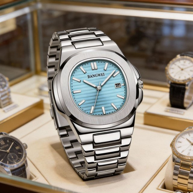 BANGWEI Chronograph, Quarz, Edelstahl, Blau, Herren - Bild 1