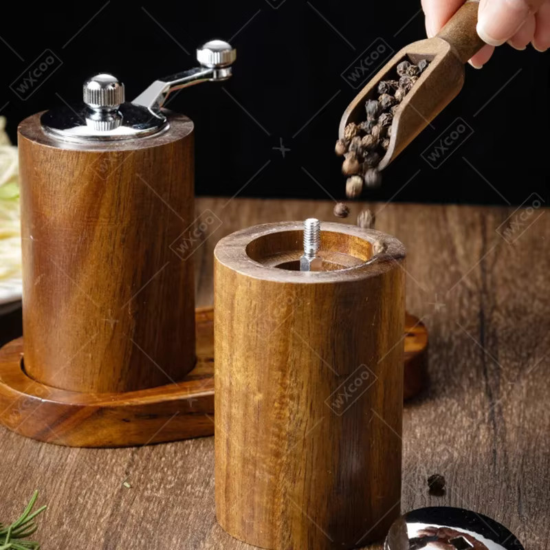 WXCOO Handgekurbelte Pfeffermühle aus Massivholz in Braun, Mehrzweck-Gewürzmühle für Küche und Haushalt - Bild 3