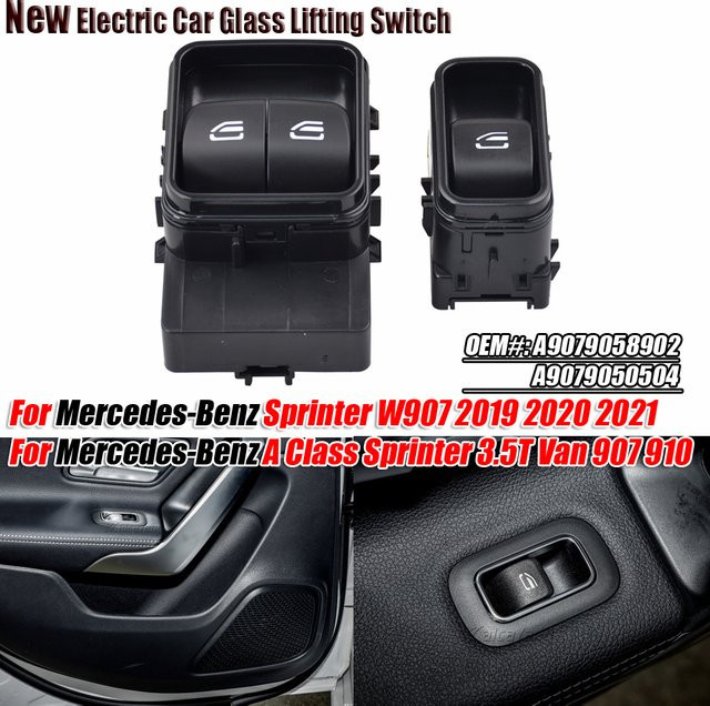 Malcayang Power Fenster Master Lifter Schalter in Schwarz für Mercedes-Benz Sprinter W907 2019 2020 2021 A9079050504 - Bild 1