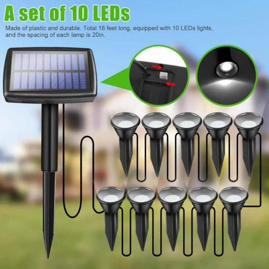 YWZT BEIMT 10er Set Solar LED Gartenstrahler IP65 Wasserdicht Warmweiß Schwarz - Bild 6