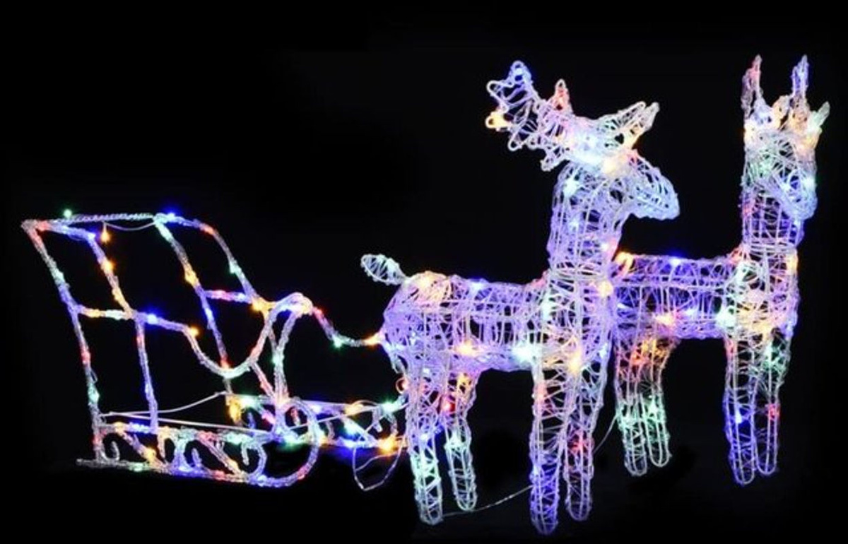 vidaxl Weihnachtsdekoration Rentiere und Schlitten mit 160 LEDs aus Acryl, Höhe: 130 cm - Bild 1