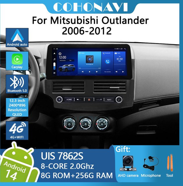 Roadonline Android 14 Auto Multimedia Radio mit 12,3 Zoll Display und CarPlay für Mitsubishi Outlander 2006-2012, UIS 7862S, 8 GB RAM + 128 GB Speicher, Schwarz - Bild 1