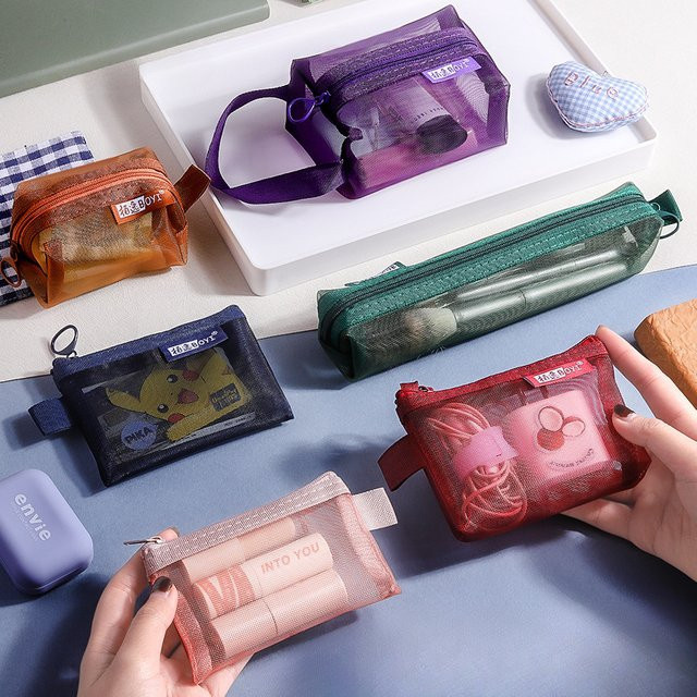 Transparente Netz-Stifttasche in Grün im koreanischen Stil als Schreibwaren-Tasche und Make-up-Beutel - Bild 1