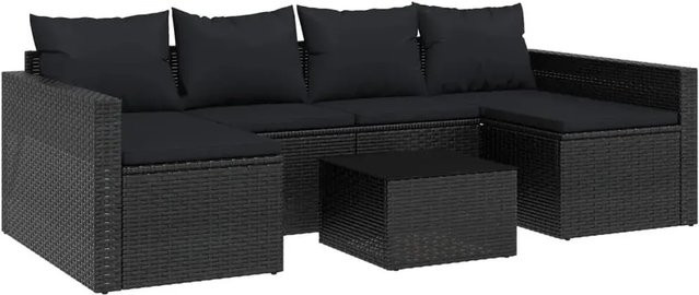 vidaXL 2-teiliges Garten-Lounge-Set in U-Form mit Couchtisch und Kissen, Schwarz, PE-Rattan und pulverbeschichtetem Stahl - Bild 1
