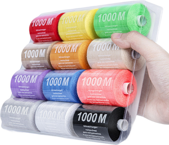 Universal Polyester Nähgarn Set mit 12 Farben, 1000 Meter pro Rolle für Hand und Nähmaschine, Multicolor - Bild 1