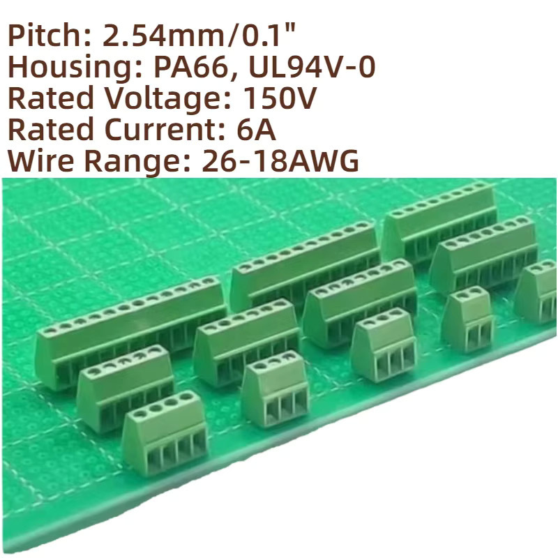 KF128 Mini PCB Schraubklemmenblock Anschluss für Drähte mit 2,54 mm Pitch in Grün - Bild 2