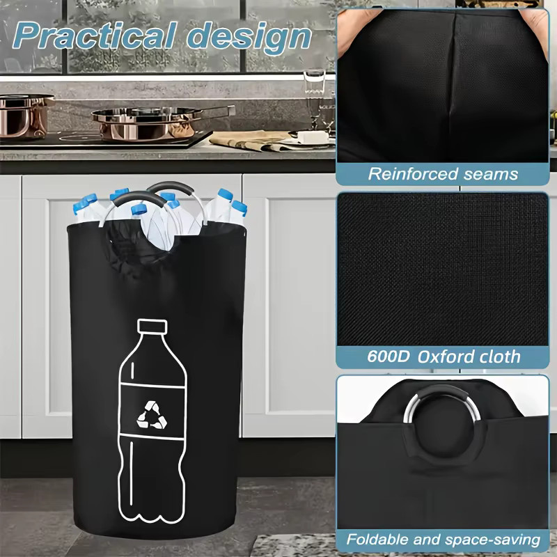 Zusammenklappbarer Recyclingbehälter in Schwarz, extra großer Mehrzweck-Aufbewahrungskorb aus Stoff, B/T/H: 38,0 x 72,0 x 1,0 cm - Bild 5