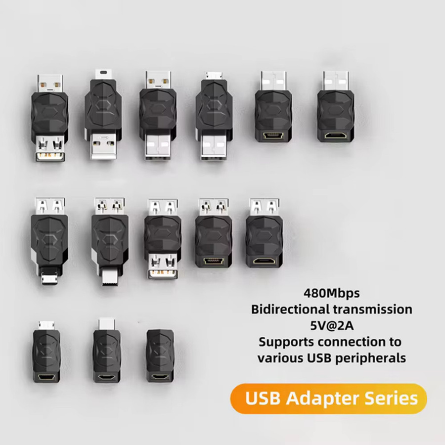USB-zu-Micro-Mini-Typ-C-Adapter-Set für Lade- und Datensynchronisierung, USB-A auf USB-C und Micro-USB, Schwarz - Bild 2