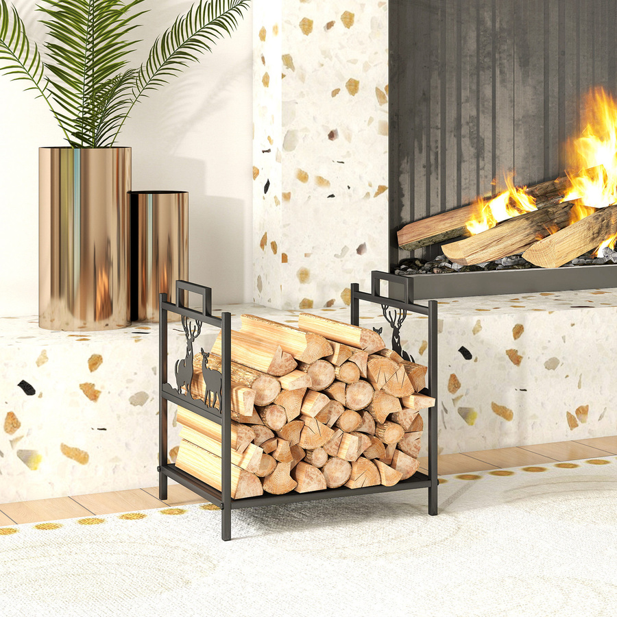Outsunny Kaminholzregal aus Metall mit Rentierdesign in Schwarz, B/T/H: 42,5 x 33,5 x 43 cm - Bild 2
