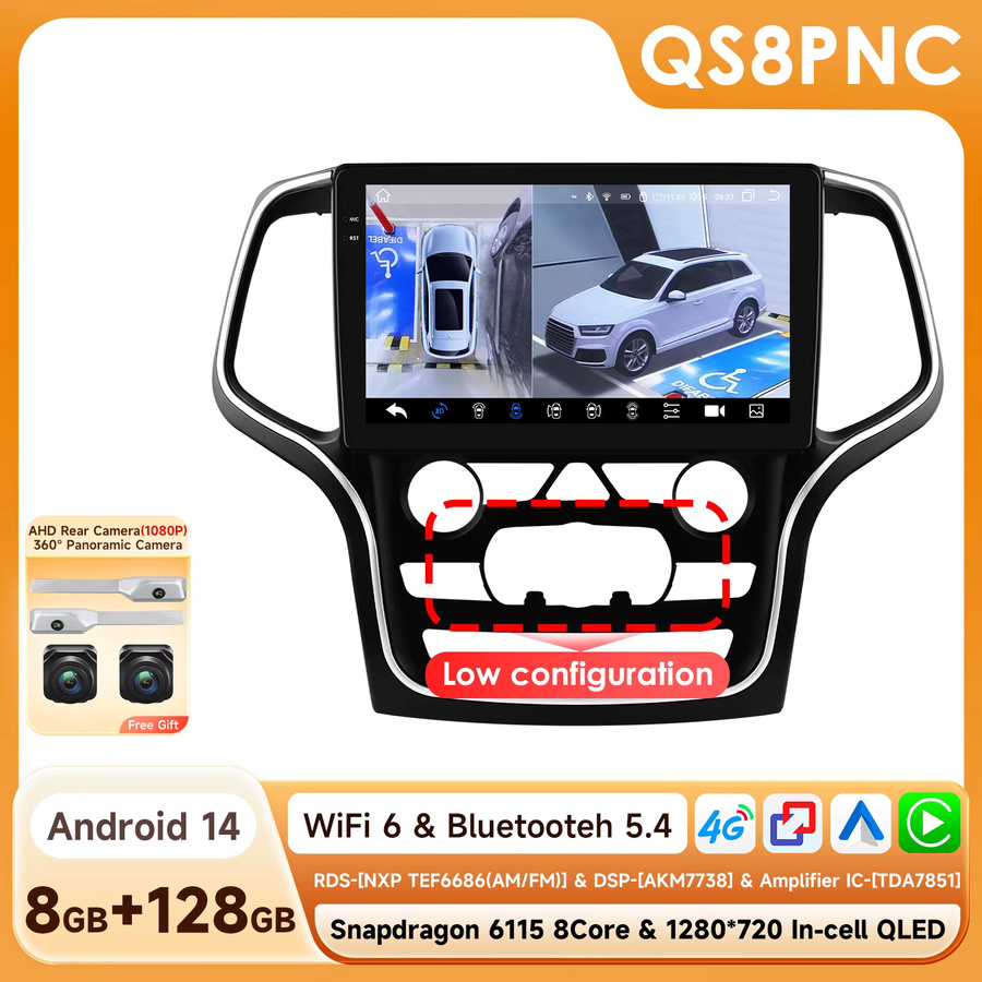 Hizpo Autoradio mit Navigation GPS und Multimedia-Player für Jeep Grand Cherokee WK2 2014-2022, Android Auto, Apple CarPlay, Bluetooth, Schwarz - Bild 4