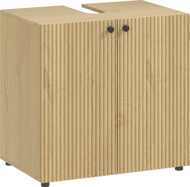 HOMCOM Badezimmer Unterschrank mit 2 Soft-Close-Türen und höhenverstellbarem Regal in braun, B/T/H: 60 x 39,8 x 58,5 cm - Bild 1