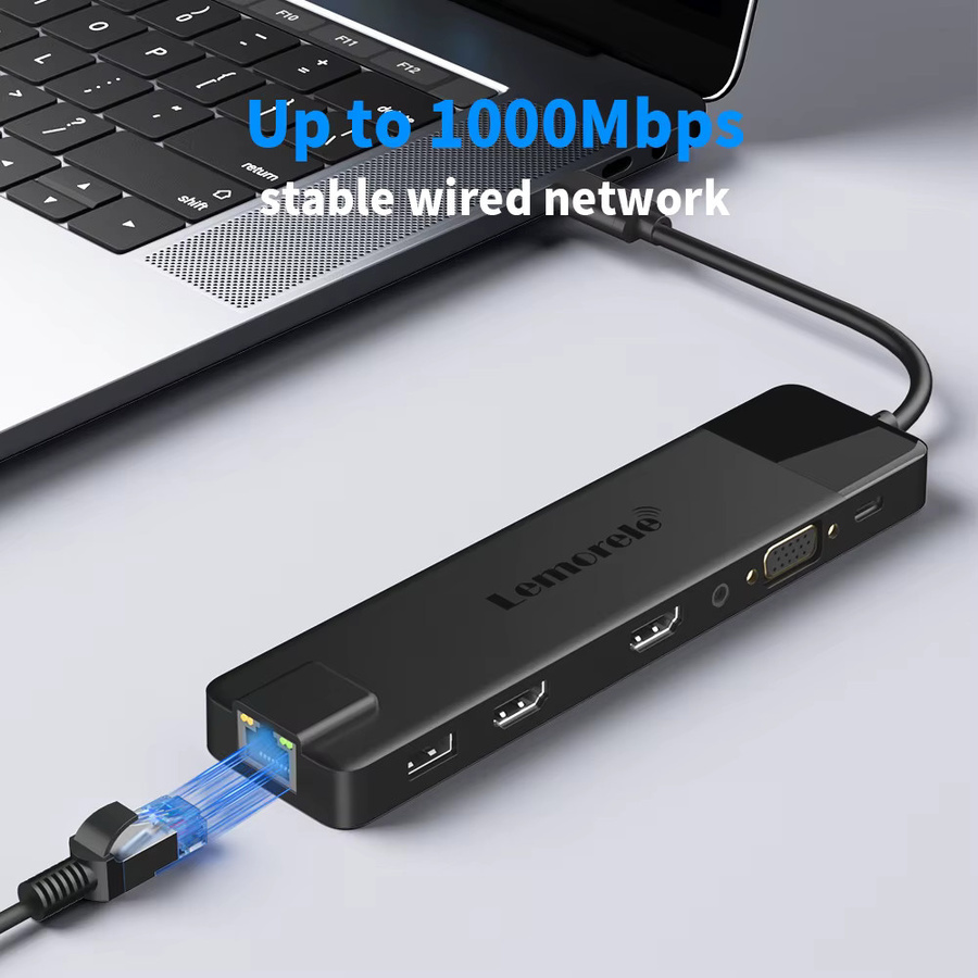 Lemorele TC100 13-Port USB-Hub 3.0 mit USB-C, HDMI 4K, RJ45 Gigabit Ethernet sowie SD und TF Kartenleser für Laptop und MacBook - Bild 3