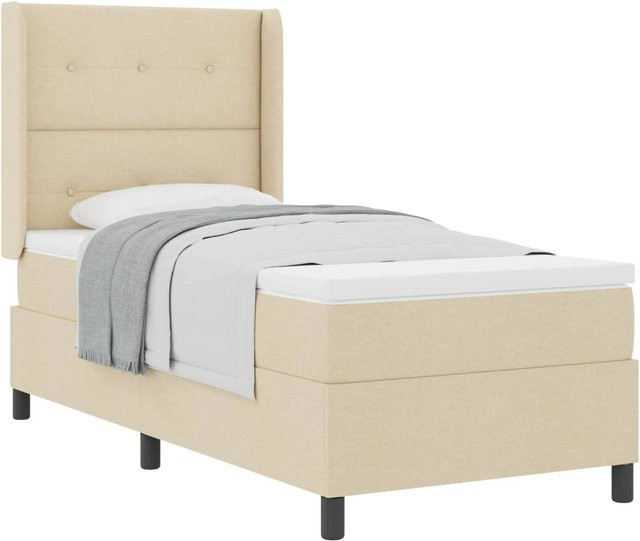 vidaXL Boxspringbett mit Matratze in Creme und Beige, modernes Hybridbett aus Stoff und massivem Kiefernholz, B/T/H: 100 x 200 x 140 cm - Bild 1