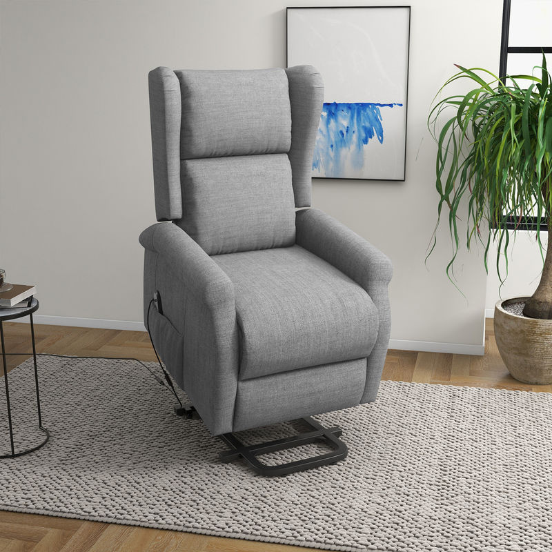 HOMCOM Elektrischer Aufstehsessel mit Liegefunktion in Grau aus Leinenimitat, B: 72,5 cm, T: 94 cm, H: 109 cm - Bild 2