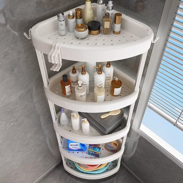 YOUQIN Badezimmer-Aufbewahrungsregal, dreieckiger Mehrschicht-Organizer in Weiß, matt, bodenstehend - Bild 1