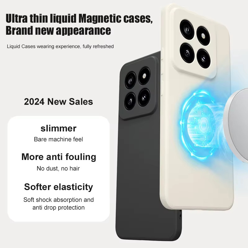 Stoßfeste magnetische MagSafe Silikon-Schutzhülle für Xiaomi 15 14 13 Pro Ultra 14T 13T 12T Pro Lite in Weiß - Bild 1